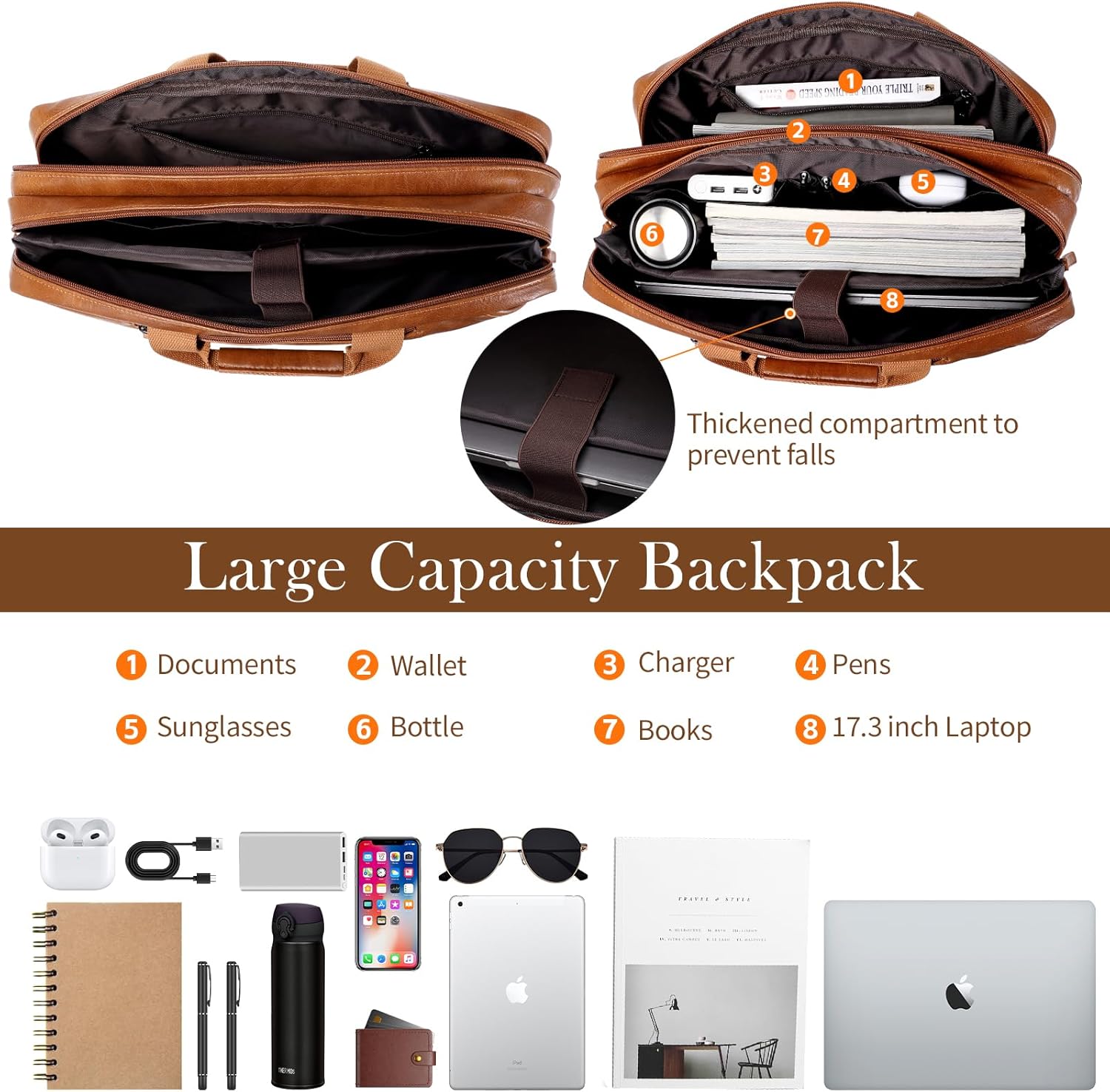 Faux Leather Messenger Bag for Men | 17-17.3 Inch Leather Mens Laptop Bag Leather Briefcasen Convertible Backpack 3