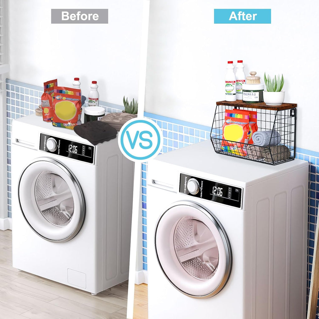 Laundry Room Shelves, Wall Mounted Storage Basket, 11.8"Wx7.9"Dx8.5"H | Stackable Wire Wall Shelves Organizer for