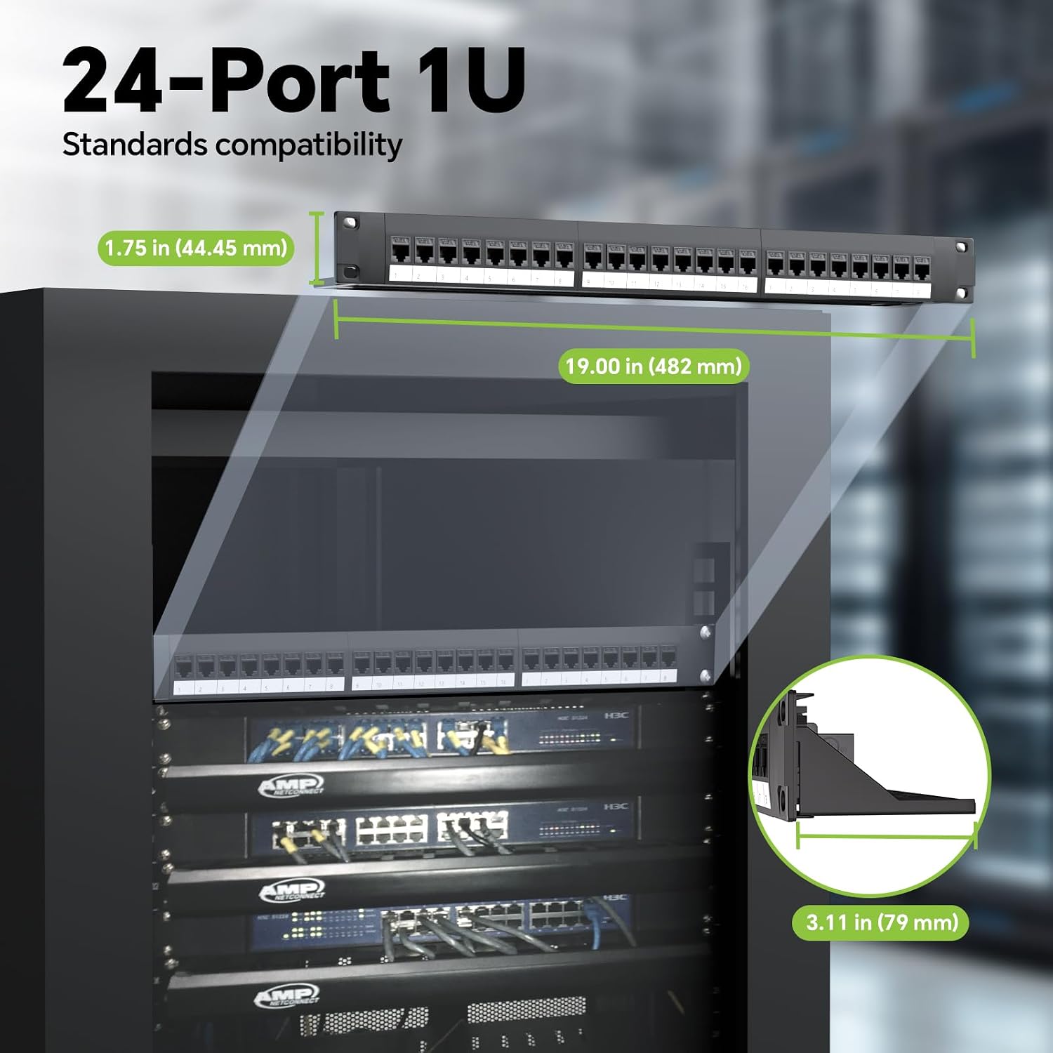 19 Inch 24 Port Patch Panel with 25 Pack CAT6 Keystone Couplers | with Detachable Cable Management Bar, 1U Ethernet