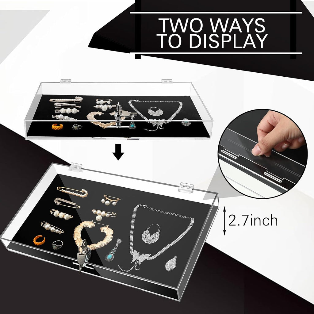 2 Pcs Acrylic Locking Jewelry Display Case Clear Ring Earring Necklace Bracelet Security Showcase with Lock and Key