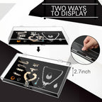 2 Pcs Acrylic Locking Jewelry Display Case Clear Ring Earring Necklace Bracelet Security Showcase with Lock and Key