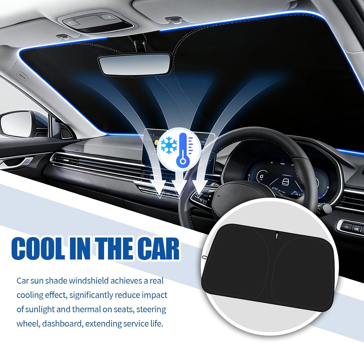 59"×31" 2026 Upgraded Car Windshield Sun Shade Foldable,Thickened Car Sun Shade Windshield with Storage Bag,Universal