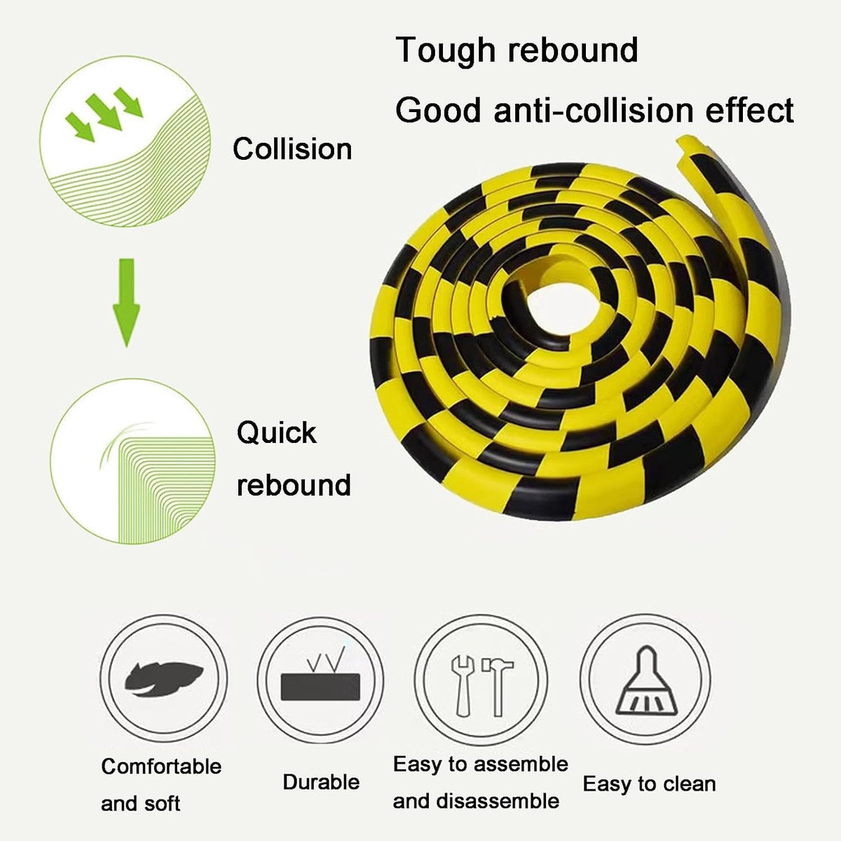 Wall Edge Corner Guards, 196.9in/5m Yellow Black Safety Bumpers, Self-Adhesive Foam Protector Padding, Warehouse