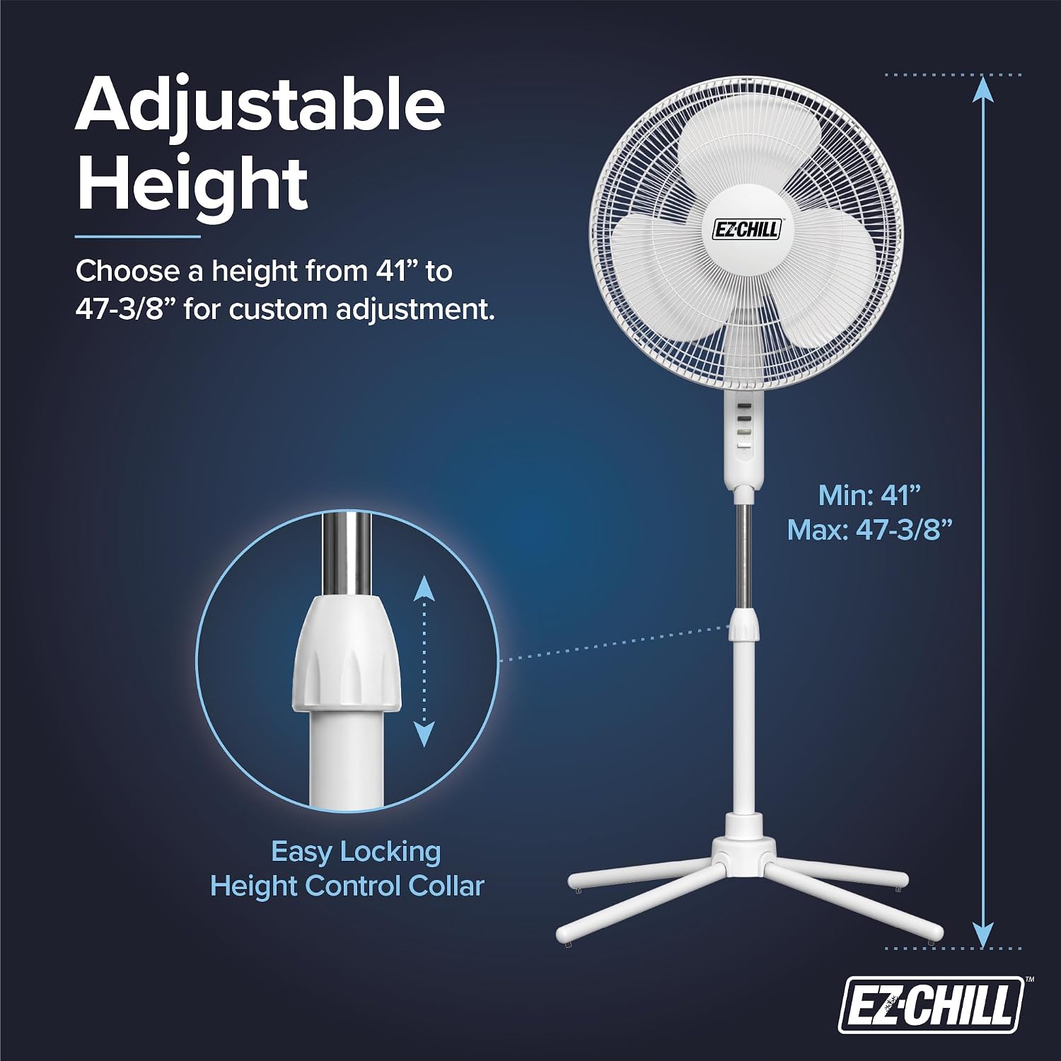 16” Oscillating Pedestal Fan, 3-speed Options, 90-Degree Oscillating Head, Adjustable Height and Tilt, Powerful Air