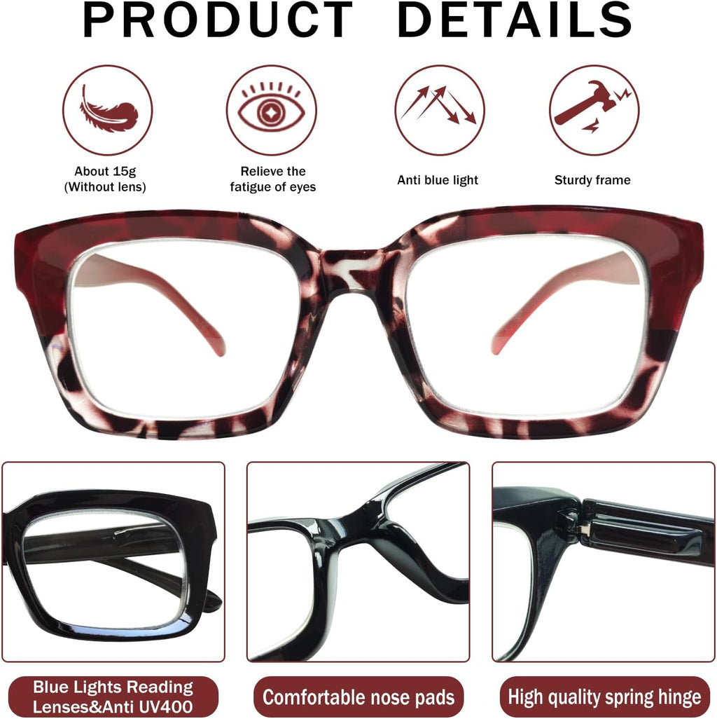 3 Pack Reading Glasses Blue Light Blocking Computer Spring Hinge Readers for Women Men