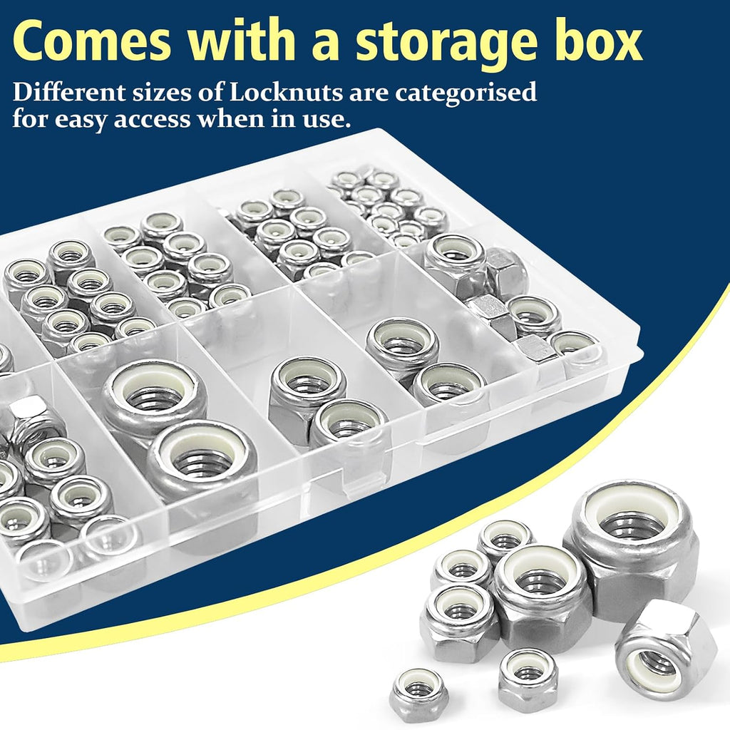 SAE Lock Nut Assortment Kit 113Pcs, #6-1/2 Stainless Locking Nut