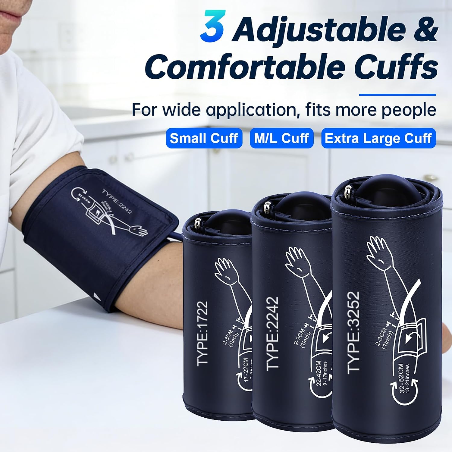 Upper Arm Electronic Blood Pressure Monitor 3 Size Cuffs (S, M/L, XL) | Small 7-9", Medium/Large 9-17", Extra Large
