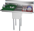 1 Compartment Stainless Steel NSF Commercial Kitchen Prep & Utility Sink with 2 Drainboards - Bowl Size 12" x 16" x 10"