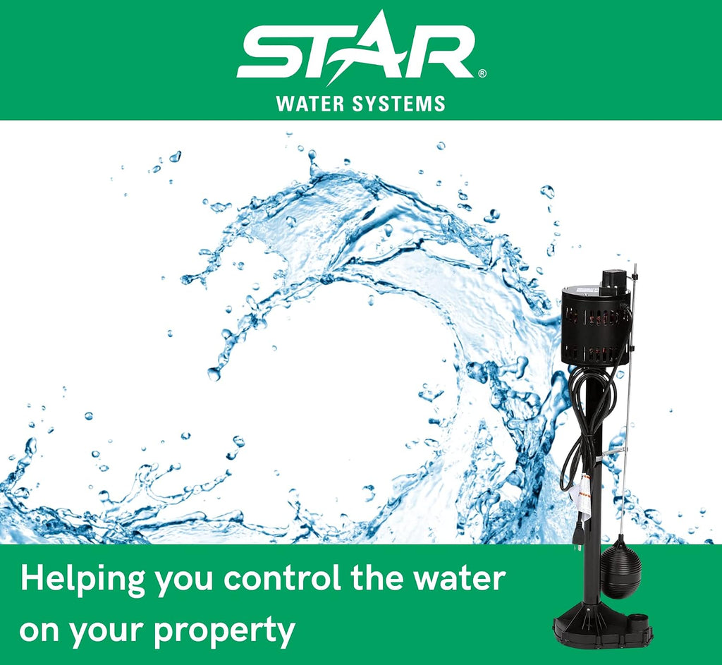 3CEH 1/3 HP Thermoplastic Pedestal Sump Pump with Vertical Float Switch, Low Profile Column Pump, 58 GPM, Fits in 12"