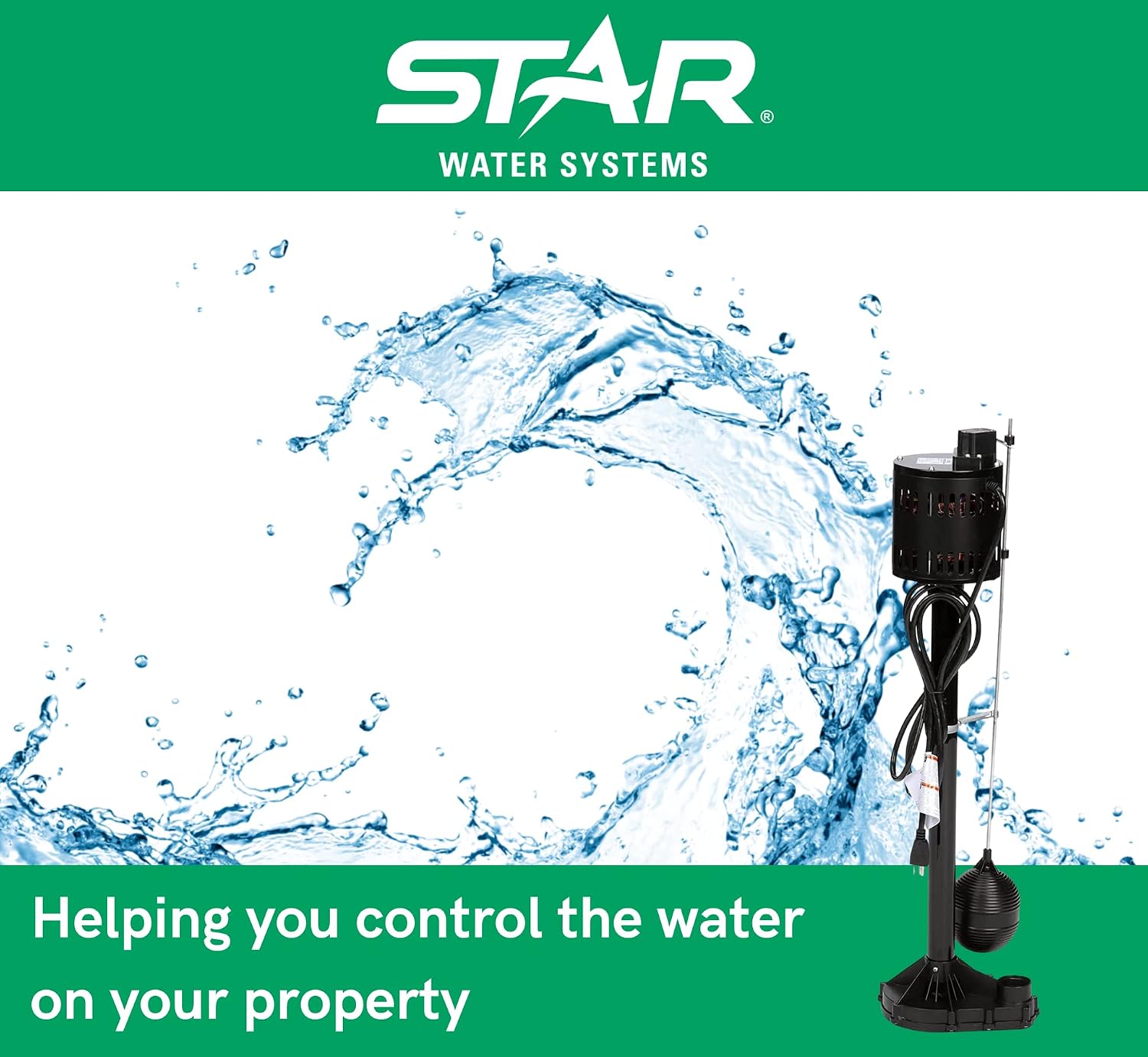3CEH 1/3 HP Thermoplastic Pedestal Sump Pump with Vertical Float Switch, Low Profile Column Pump, 58 GPM, Fits in 12"