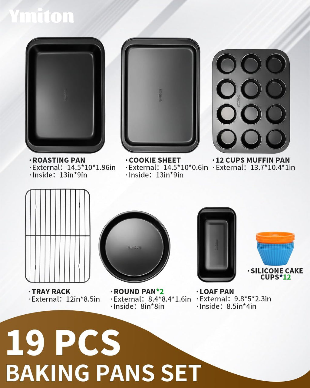 Nonstick Baking Pans Set, 19 PCS Stackable Bakeware Sets, Oven Pan Set Includes Baking Tray, Cookie Sheet, Cake Pans
