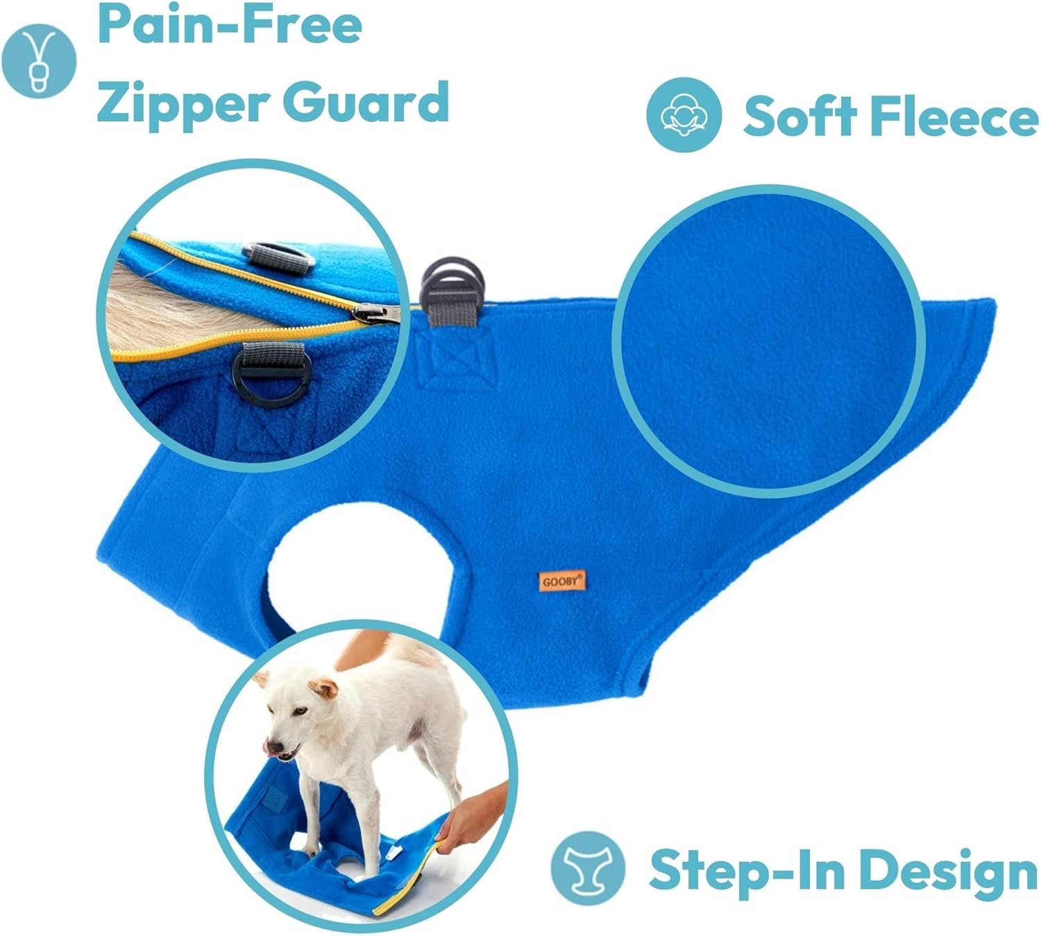 Zip Up Fleece Vest, Fleece Jacket Sweater with Zipper Closure and Leash Ring, Turquoise, Medium