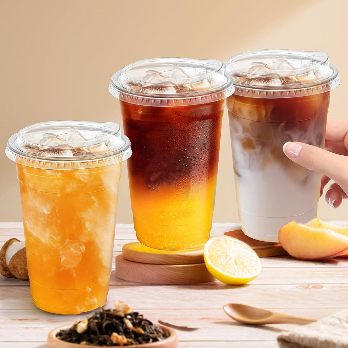 20 oz 100 Pack Plastic Cups with Lids Disposable Iced Coffee Cups