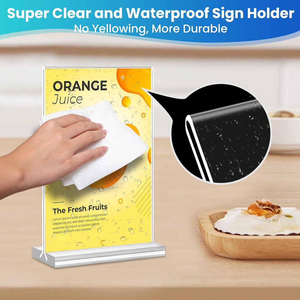 Acrylic Sign Holder 5x7, 11 Pack Clear TableTop Sign Holder-Sided, Plastic Flyer Display Holder with Vertical Base