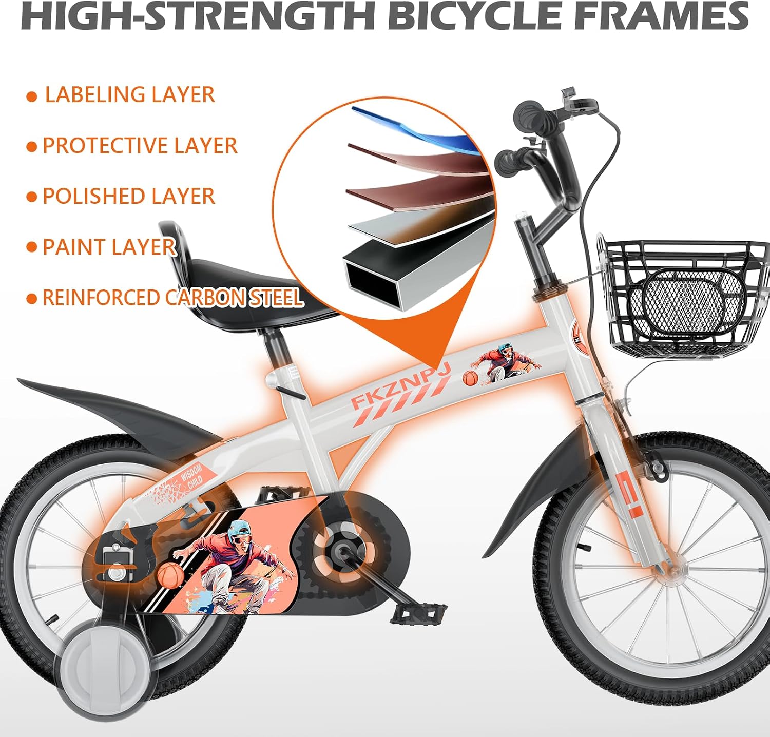 16/18 Inch Kids Bike with Training Wheels for Boys and Girls, Adjustable Bicycle for Ages 4–8, Hand & Coaster Brake