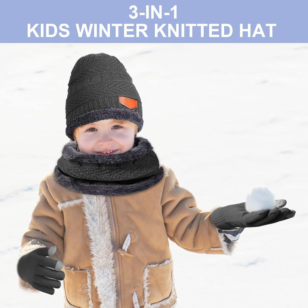 12 Pieces Kids Winter Hat Glove Scarf Sets Thick Fleece Knitted Beanie Touchscreen Warmer Gaiter for Boys and Girls