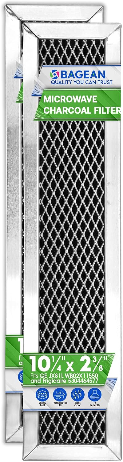 Microwave Filter Replacement 10.3" x 2.35" for GE JX81L WB02X11550 Frigidaire 5304464577 Microwave Charcoal Carbon Filter - Freshens and Filters Kitchen Air in Over the Range Vent Fan (JX81L 2-Pack)
