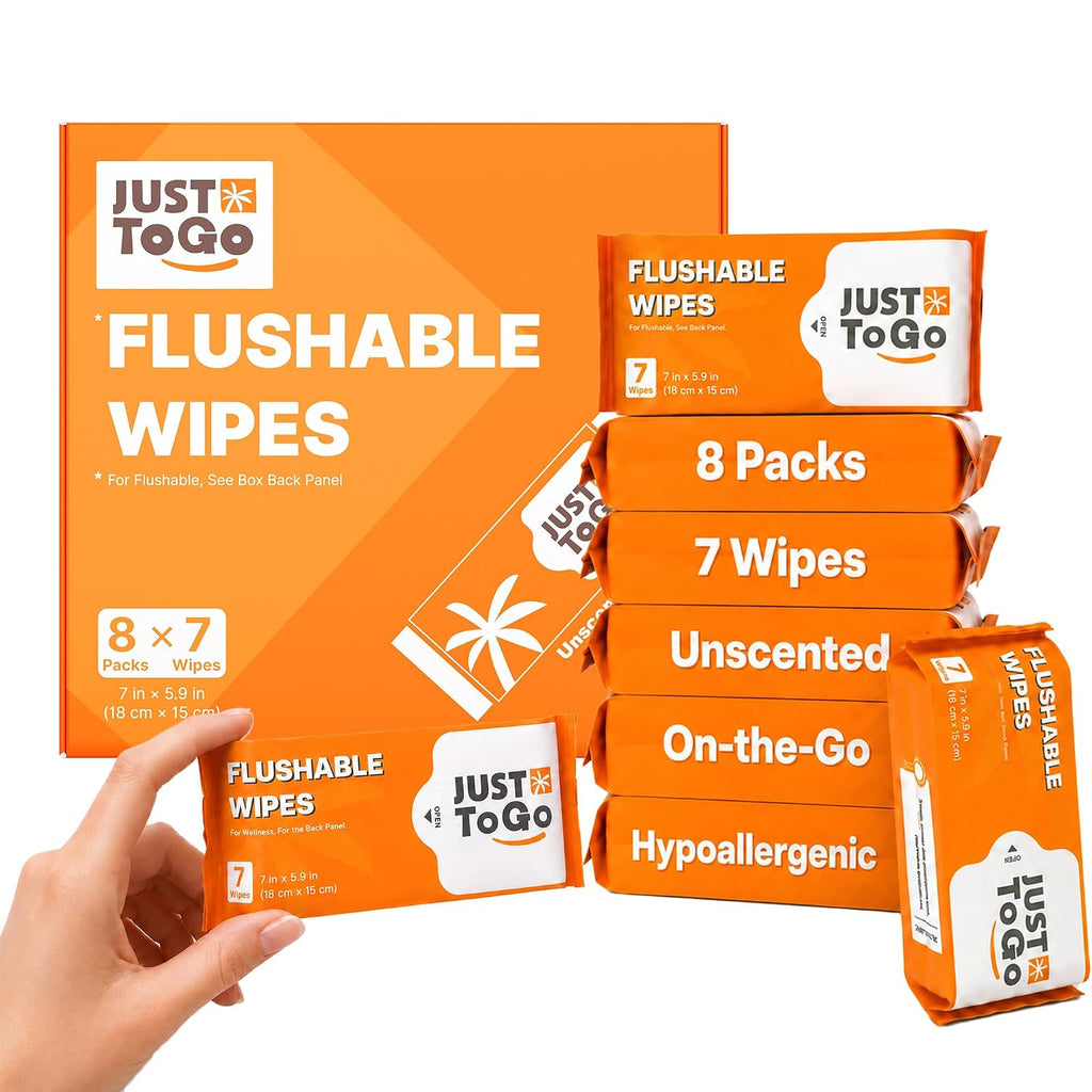 Flushable Wipes Travel Size, Pocket Packs, Unscented, 56 Ct