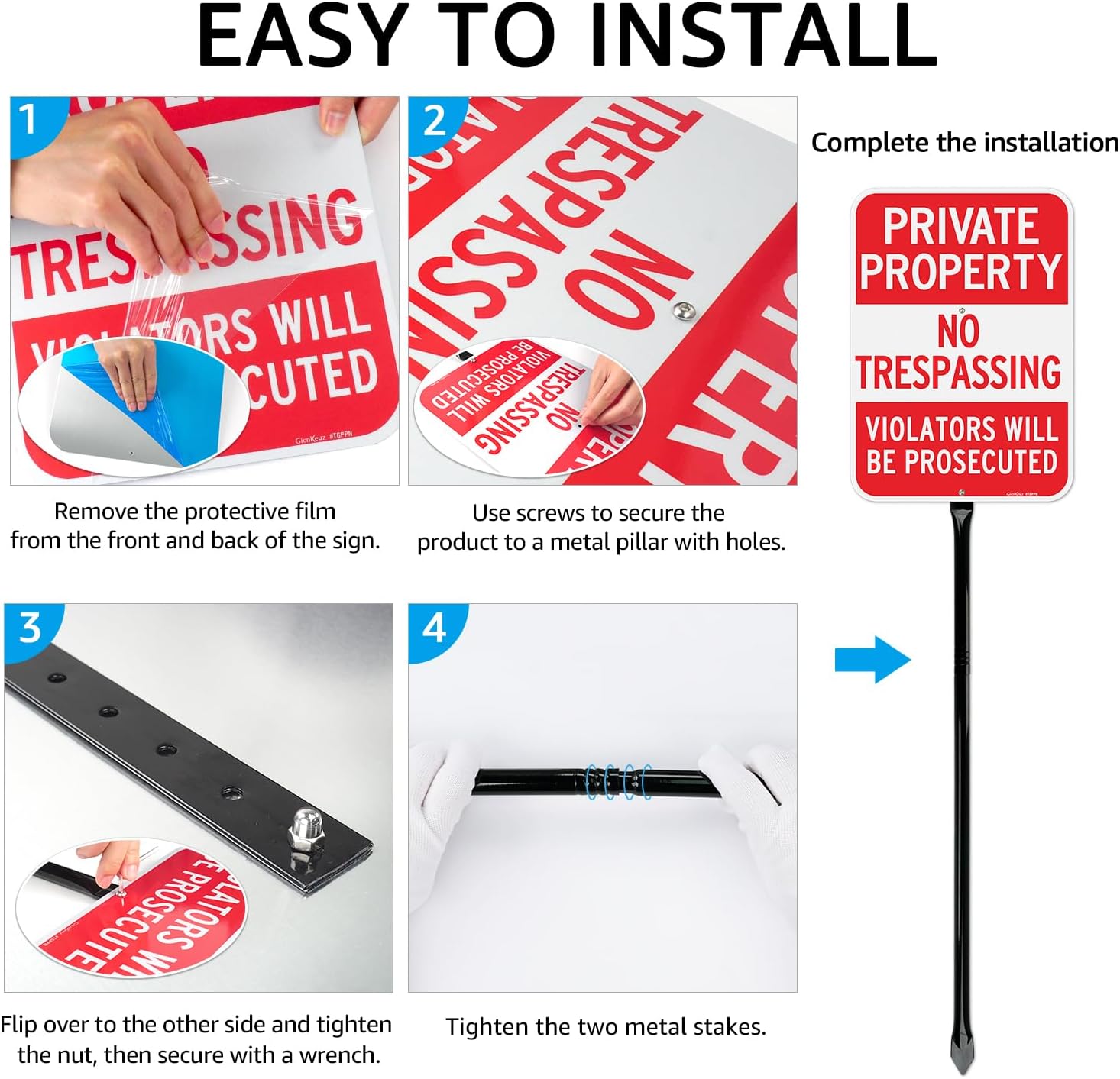 Large No Trespassing Signs Private Property Sign with 36" Heavy Duty Metal Stakes, 14"x10" .040 Aluminum Reflective