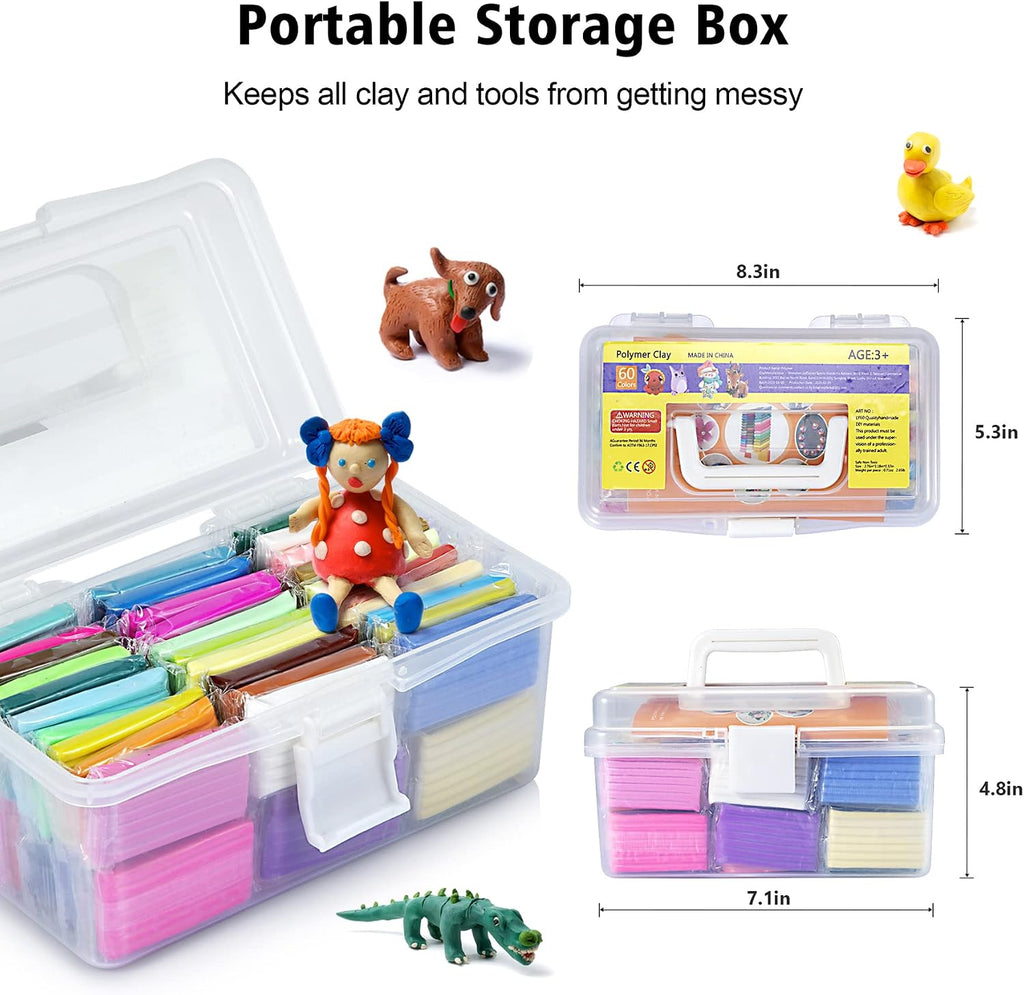 Polymer Clay Kit 60 Colors, Oven Bake Modeling Clay for Kids | DIY Starter Kit, 20 Sculpting Tools & Accessory, Easy