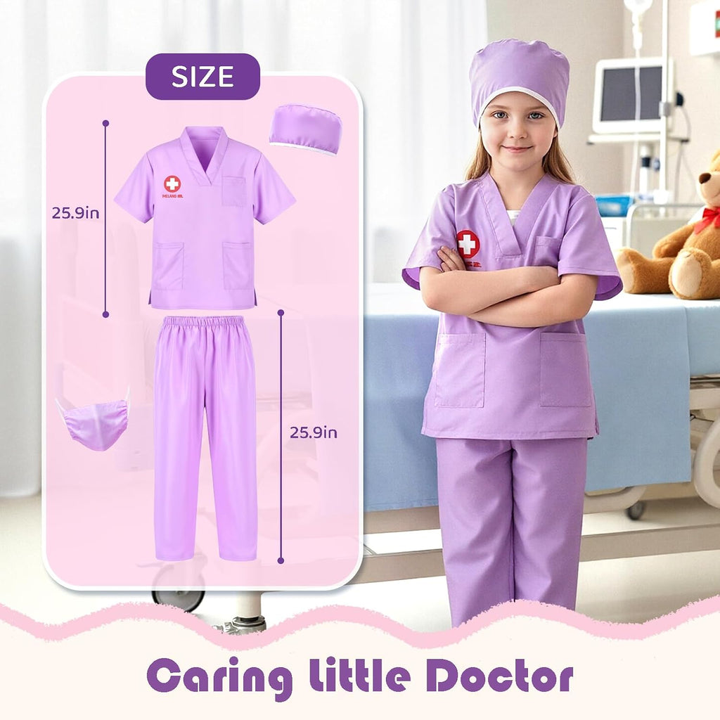 4-in-1 Career Dress Up Clothes for Girls Ages 3-8, Doctor, Firefighter & Police Costumes, Pretend Play Gift for Kids