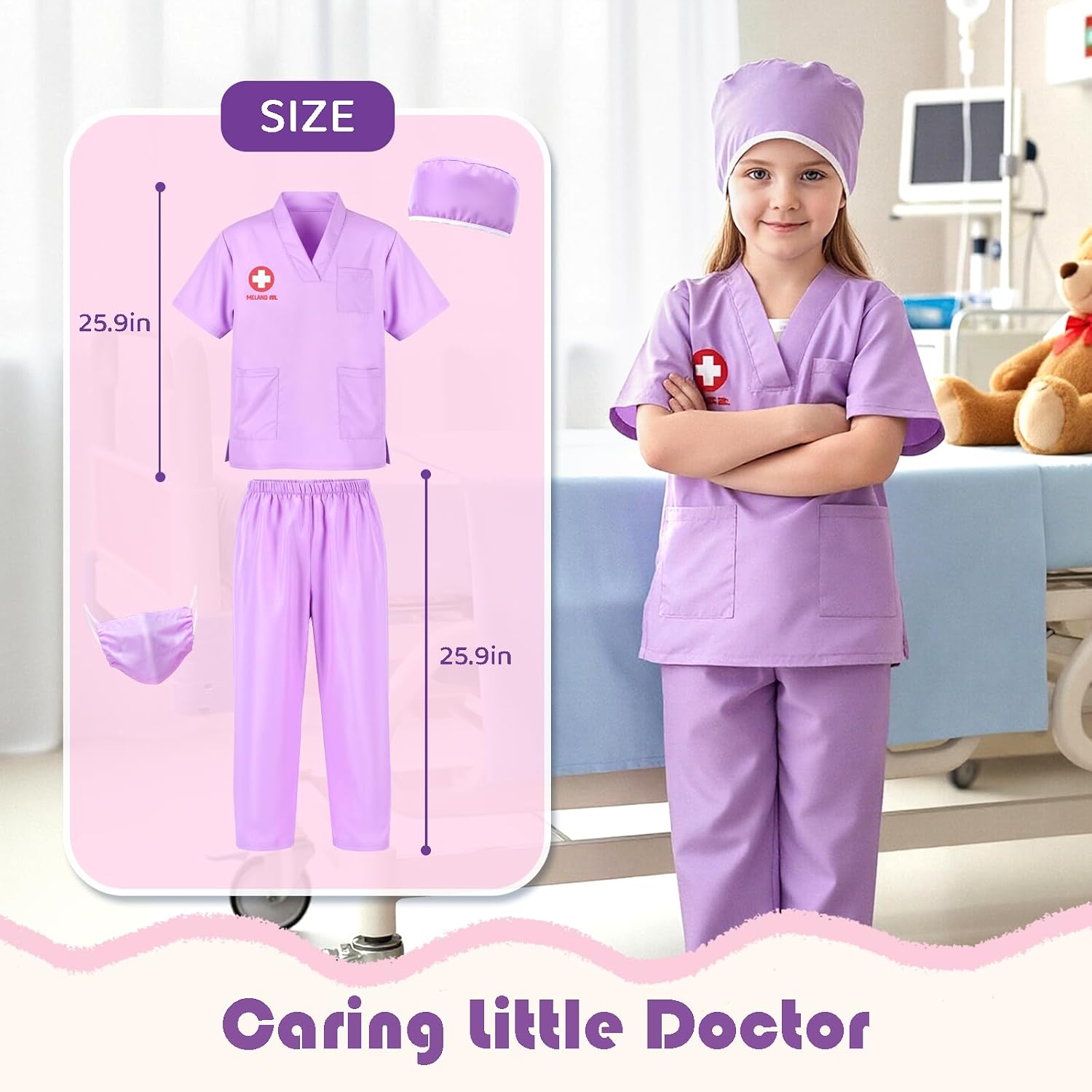 4-in-1 Career Dress Up Clothes for Girls Ages 3-8, Doctor, Firefighter & Police Costumes, Pretend Play Gift for Kids