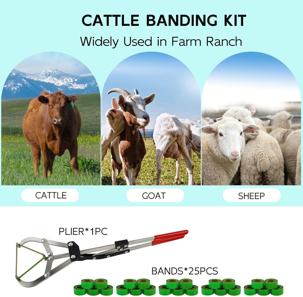Cattle Banding Tools Calves Castration Kit, with a Large Bander and 25 pcs Bands
