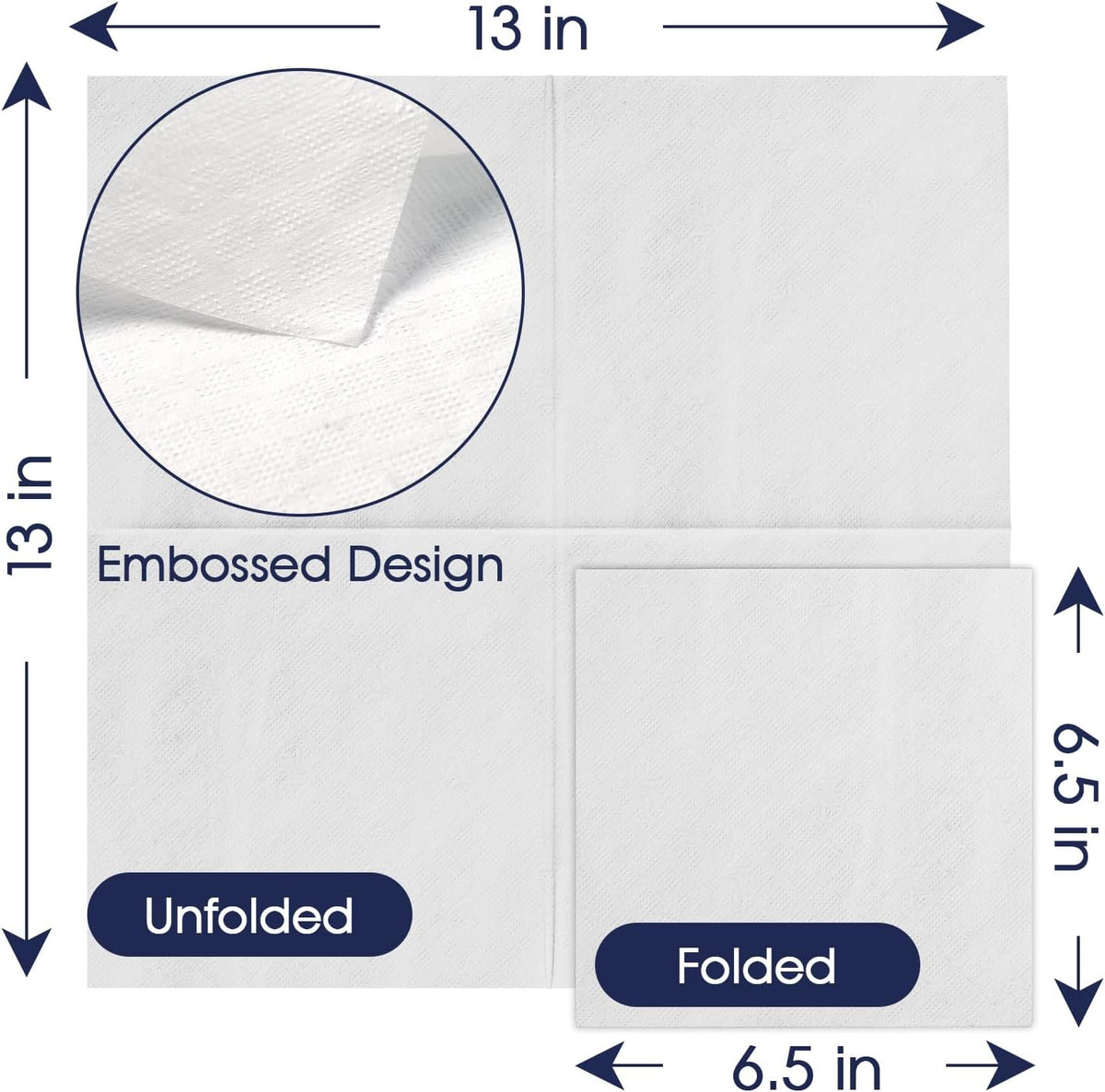 Disposable Paper Napkins, 1-Ply 6.5x6.5 Folded, 1000 Count, White