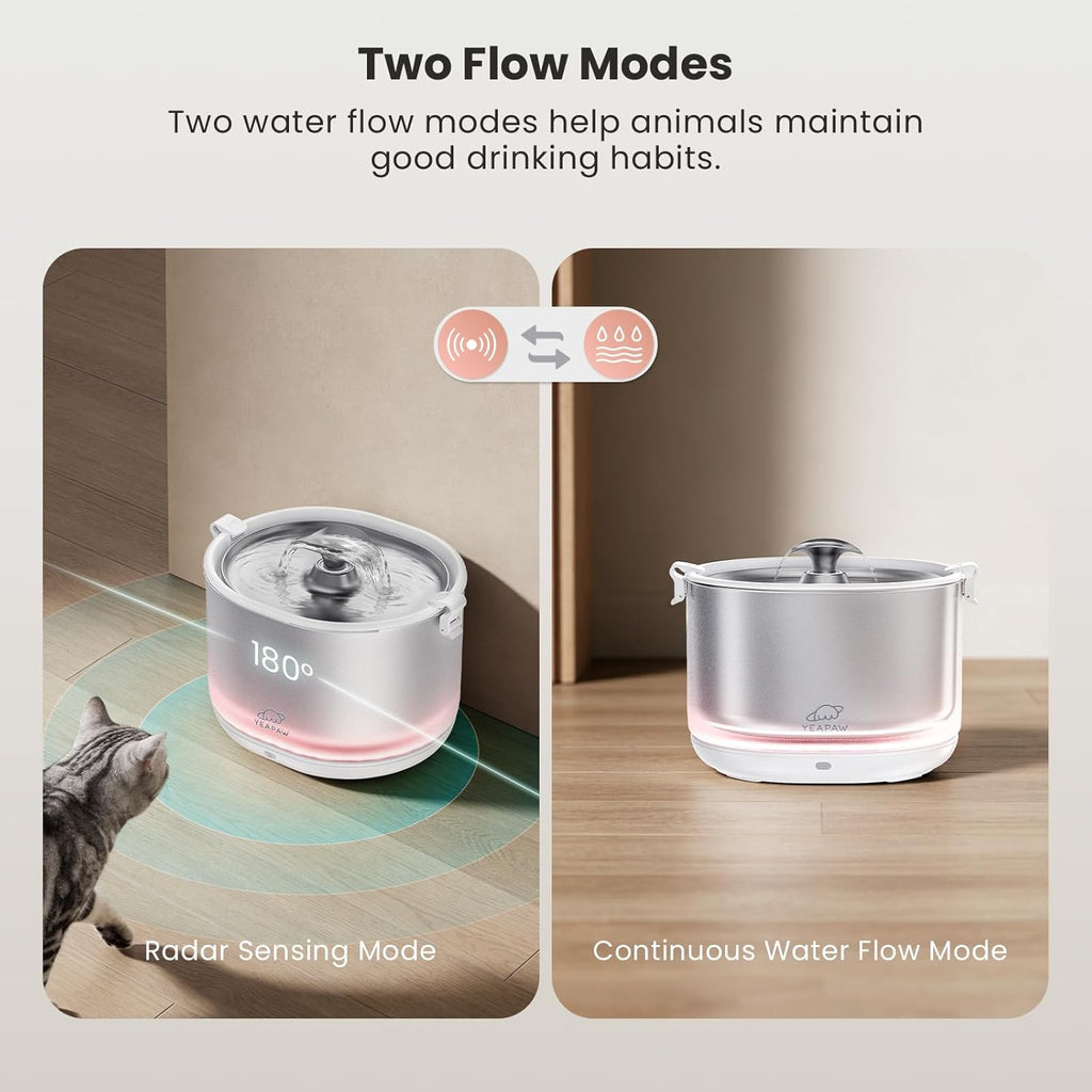 Cat Water Fountain Pumpless Stainless Steel Buckets & Bowl Wireless Pet Water Fountain 2.5L Water Fountains for Cats