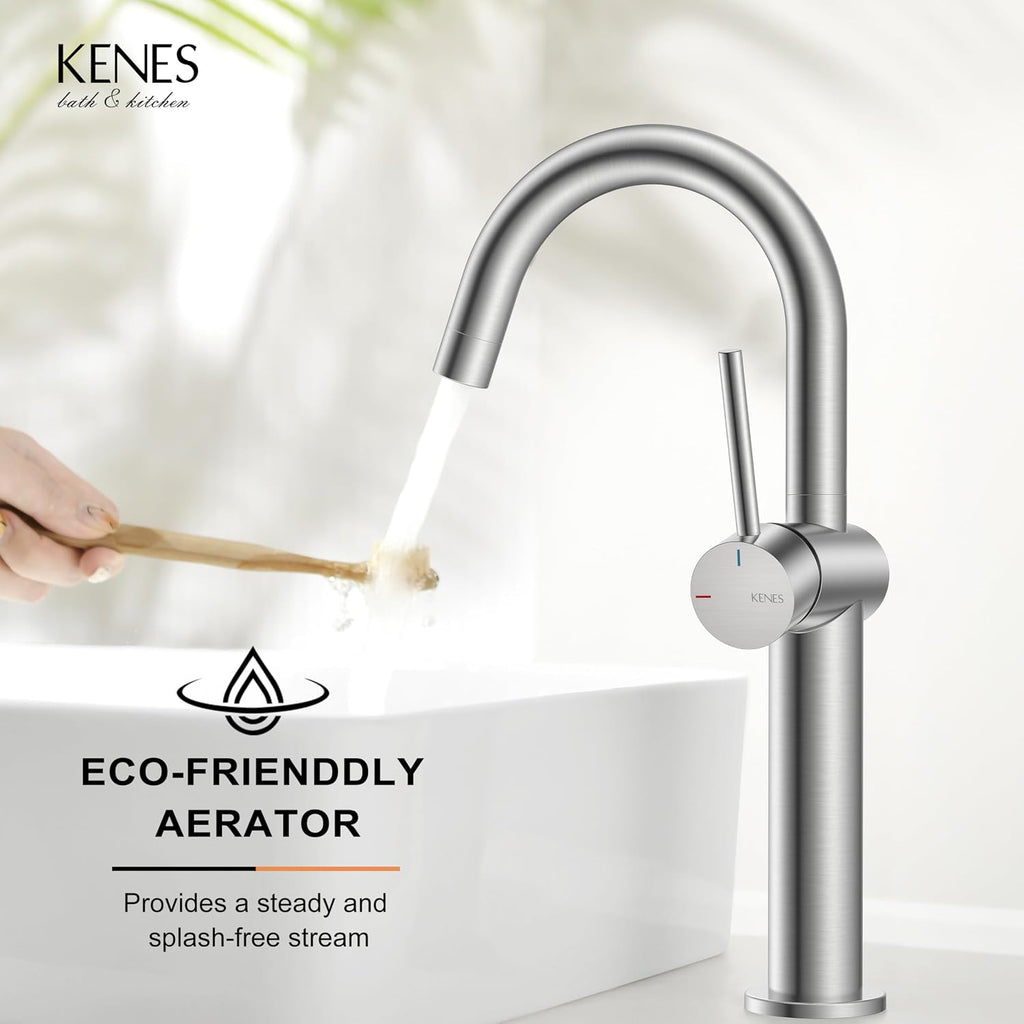 Brushed Nickel Vessel Sink Faucet Single Handle, Tall Bathroom Faucet