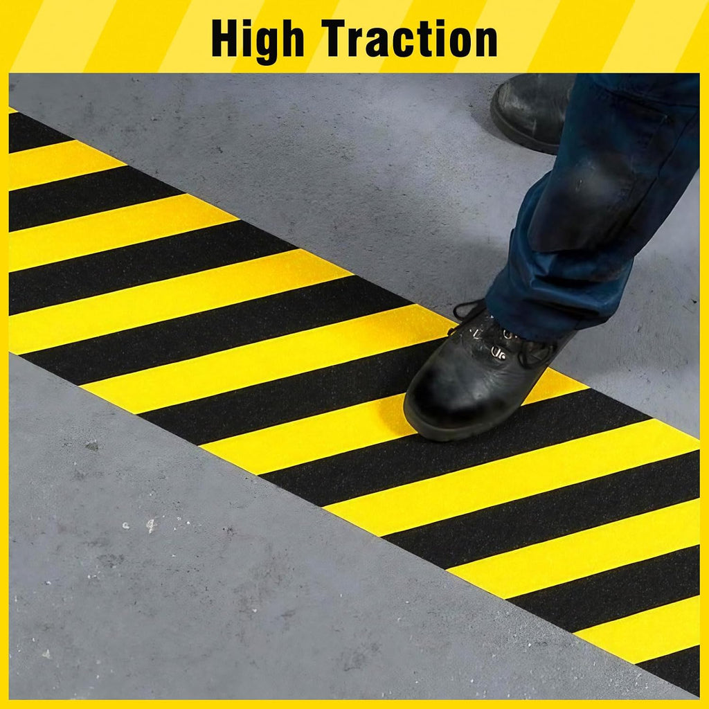 Anti Slip Tape 6in x 33ft Grip Tape for Stairs & Ramps, Black/Yellow | Heavy Duty Waterproof 60-Grit Non Skid Tread