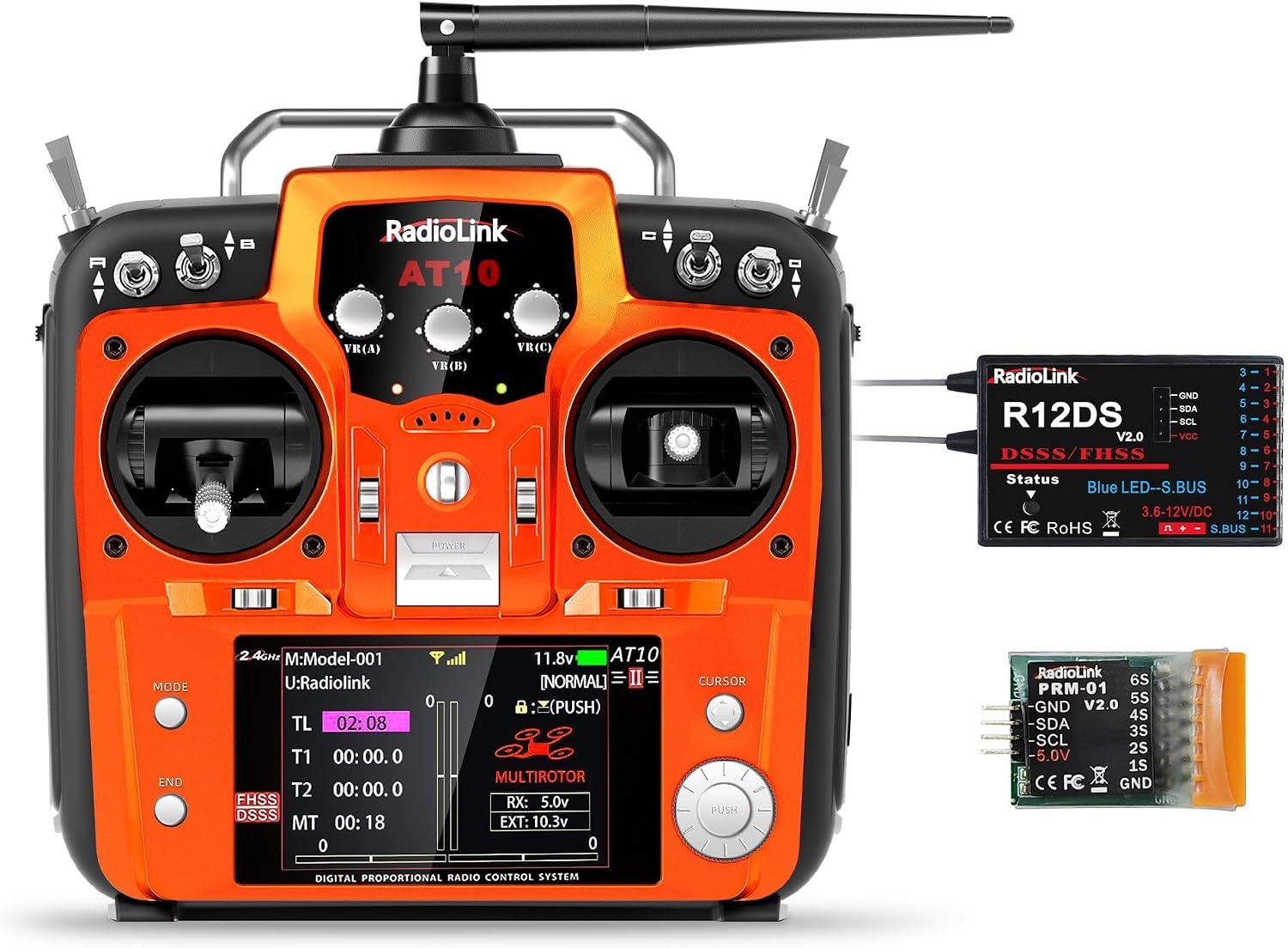 AT10II 12CH 2.4G RC Transmitter and Receiver R12DS for Airplane | Voltage Telemetry Long Range Radio Controller for
