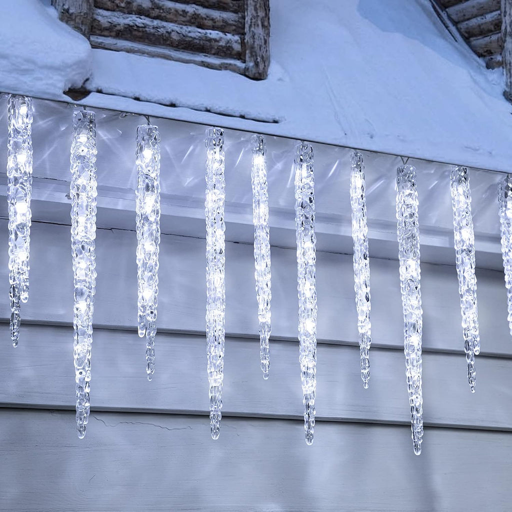 Icicle Lights Outdoor with Clips, 20ft 100 LED 20 Tubes Twinkling White Christmas String Lights, Connectable