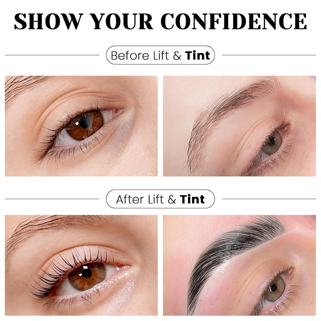 Lash Lift and Color Kit Black, 4-in-1 Eyelash Perm and Brow Lamination Set with 15ml Large Volume Black Cream, DIY