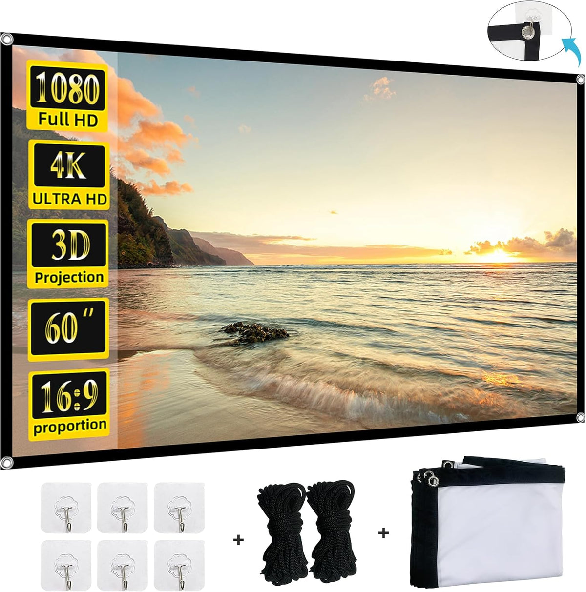 Foldable 60-inch Projector Screen, XINLEMY 4K 16:9 HD Portable Projection Movie Screen Double-Sided Cinema Screen for
