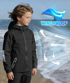 Boys Rain Jacket & Pants Kids Rain Suit Black 10-12 Years