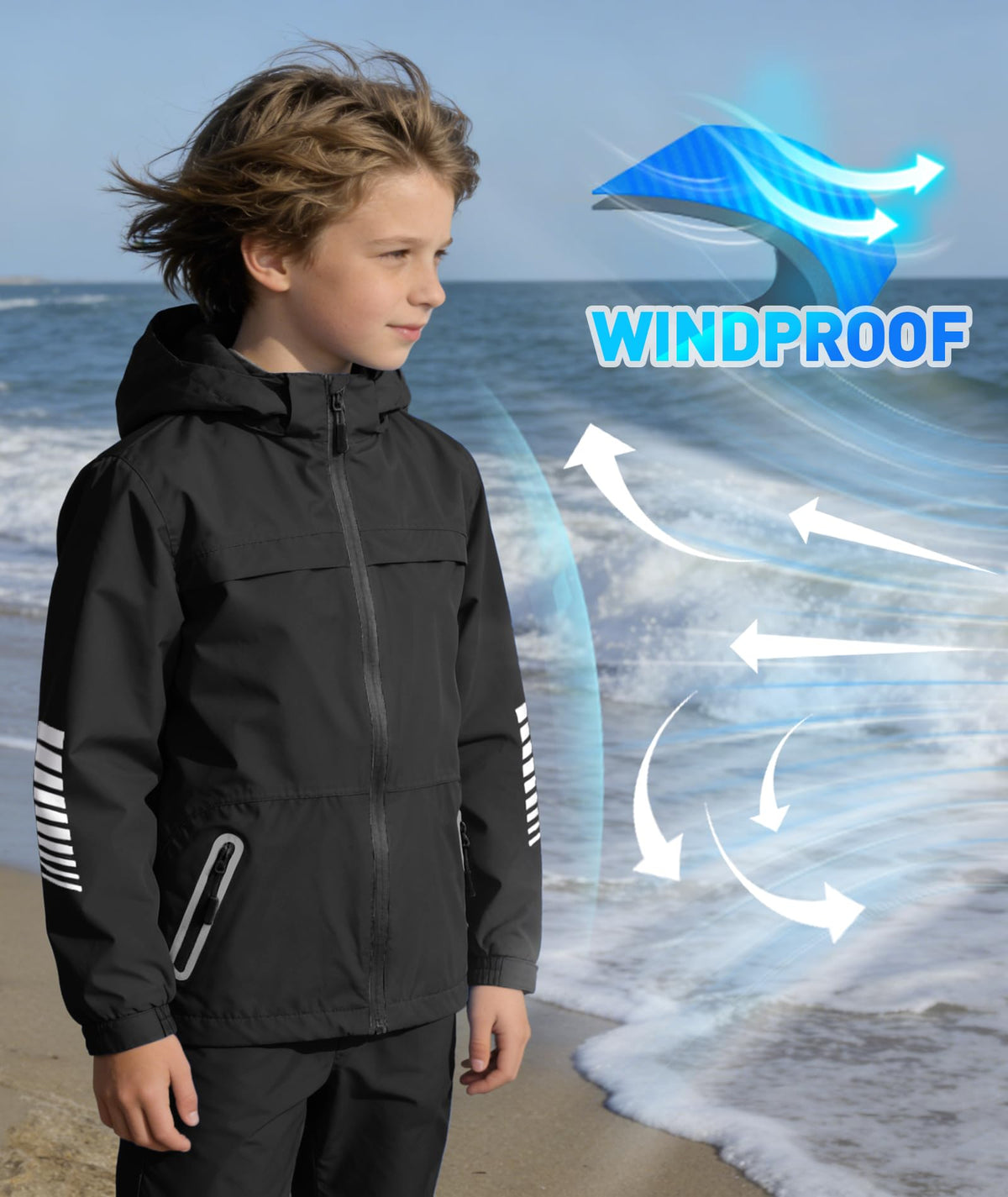 Boys Rain Jacket & Pants Kids Rain Suit Black 10-12 Years