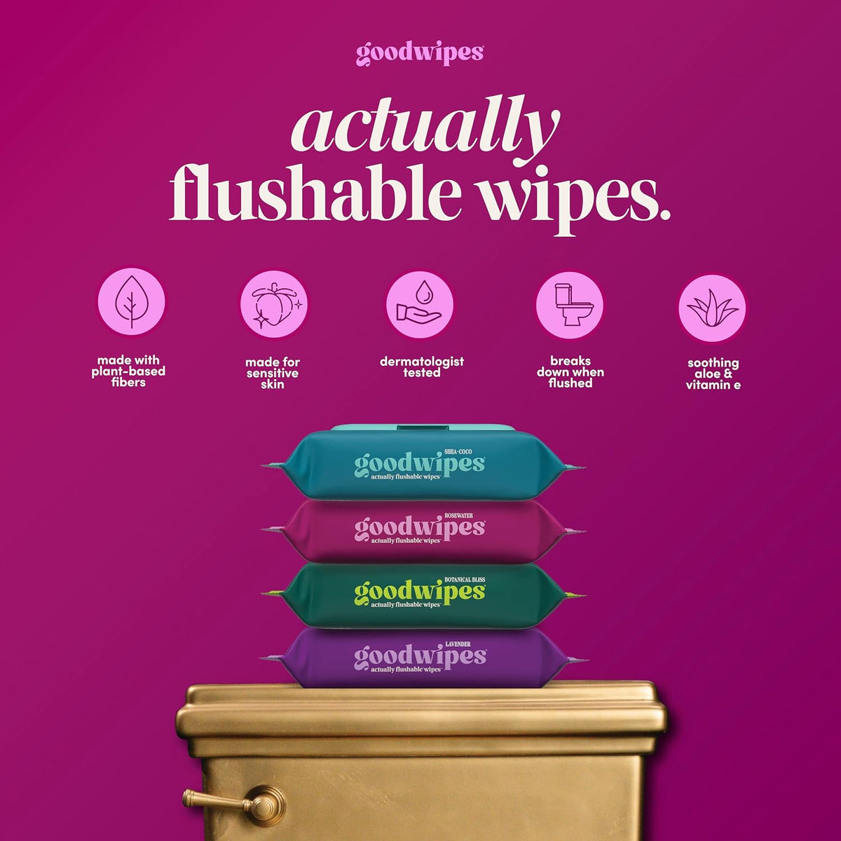 Flushable Wipes - Rosewater, 153 Wipes (3 Pack + 3 Singles)
