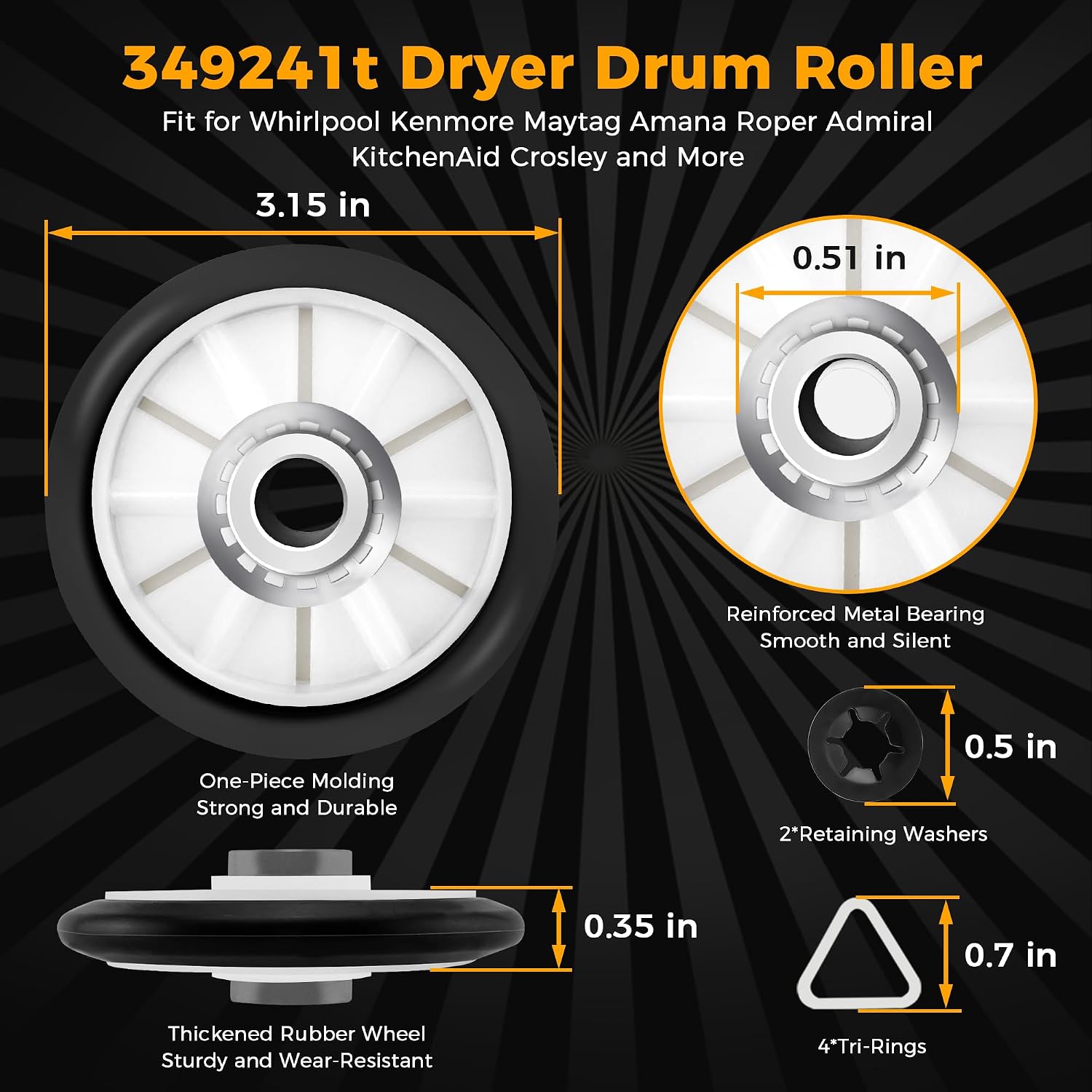 4392065 Dryer Repair Kit With Upgraded 349241T Drum Roller Kit, 691366 Idler and Pulley 341241 Belt For Whirlpool