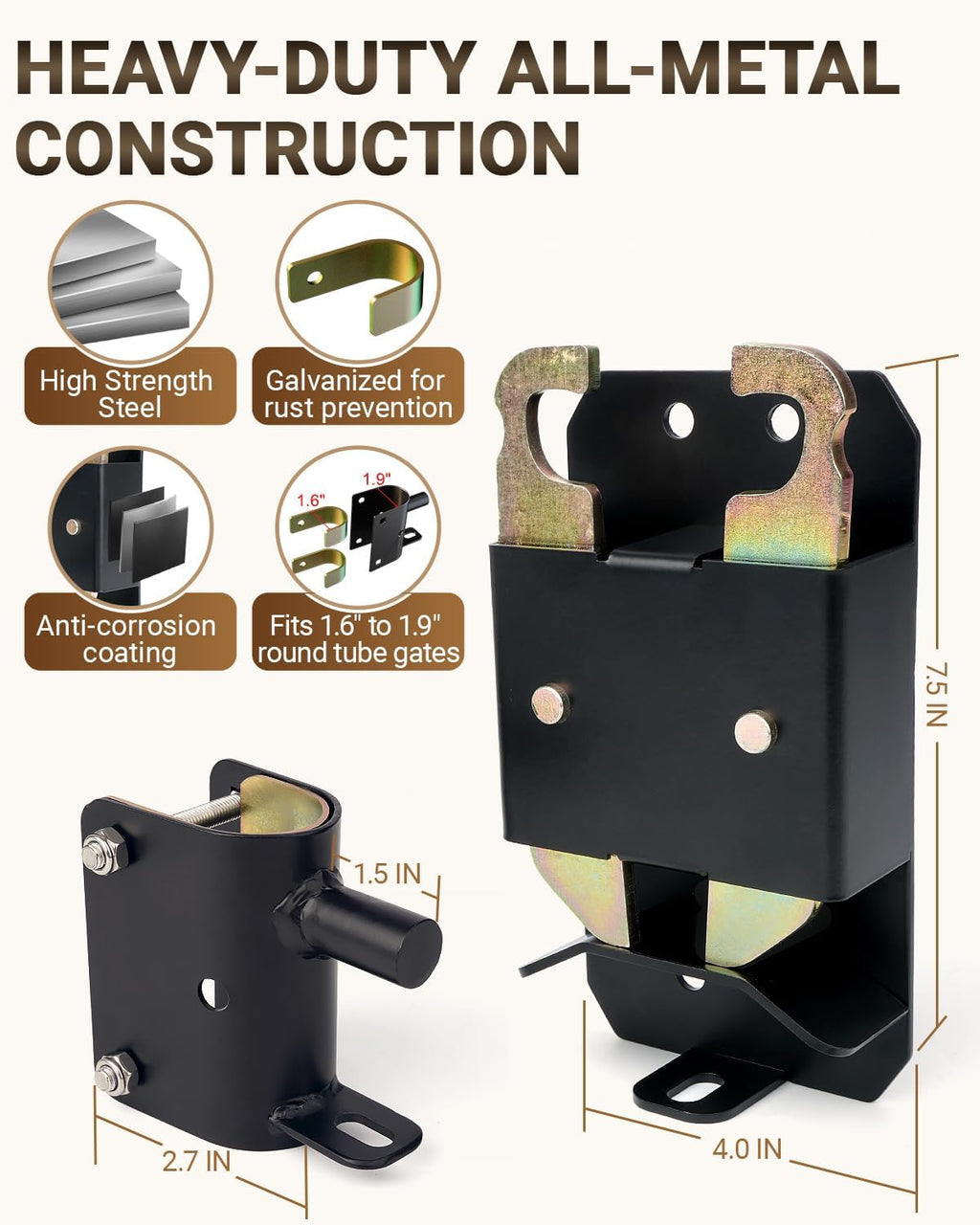 2 Way Farm Gate Latch, 2PC Heavy-Duty Fence Gate Latch with Self-Locking Nut, Black Livestock Gate Latch Compatible