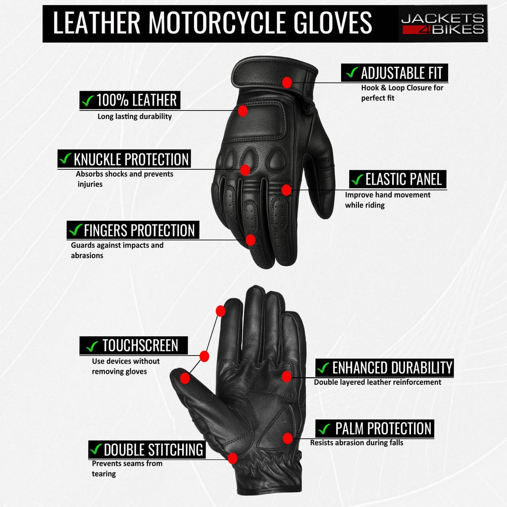 Motorcycle Gloves - Goatskin Leather, Touchscreen, Classic Vintage Design for Men Women, Anti-Slip Protective