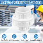 2 Pcs 3/4" PVC Union Pipe Fitting (Socket x Socket), 3/4 inch PVC Slip Union Coupling Adapter Connectors with EPDM O-Ring, Schedule 40