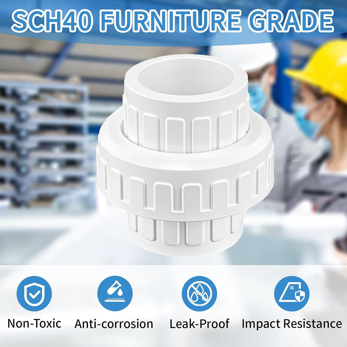 2 Pcs 3/4" PVC Union Pipe Fitting (Socket x Socket), 3/4 inch PVC Slip Union Coupling Adapter Connectors with EPDM O-Ring, Schedule 40