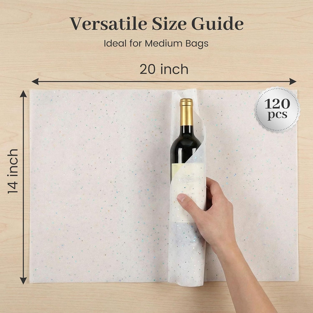 120 Sheets White Glitter Tissue Paper, 20 X 14 inch