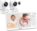 6" Split Screen Video Baby Monitor with 2 Cameras, 4000mAh Battery | Baby Monitor No WiFi, Remote Pan-Tilt-Zoom