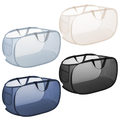 Foldable Laundry Basket Set of 4, Durable Mesh Material, Easy Carry Handles, Perfect for Home, Dorm, Travel - Beige