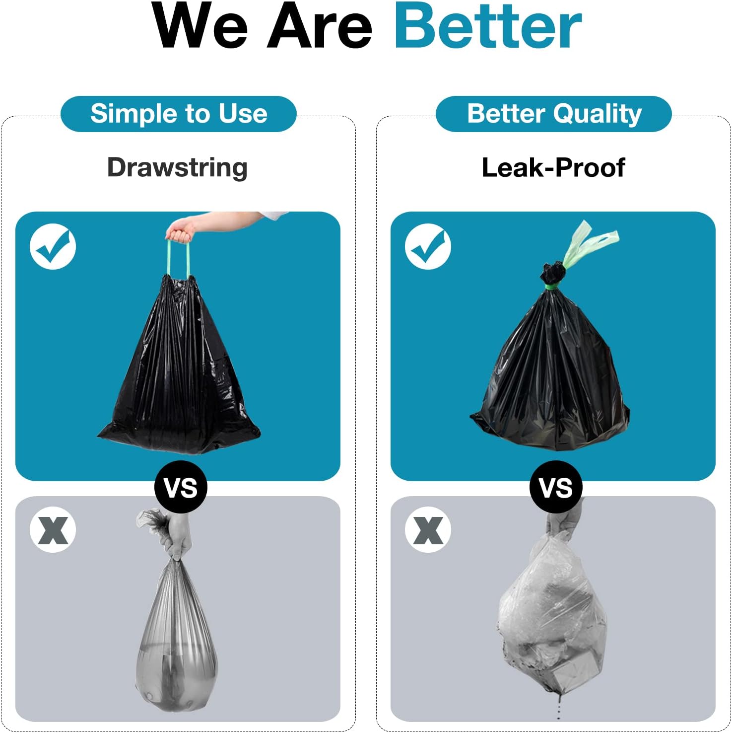 Portable Toilet Bags Drawstring 8 Gallon Camping Toilet Bags Toilet Waste Bags Leak-Proof Toilet Liners, Trash Bags