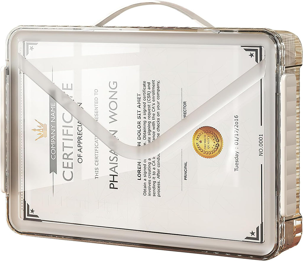 Clear File Storage Box Portable Project Case with Handle Plastic Storage Container with Lid Stackable Flat Storage