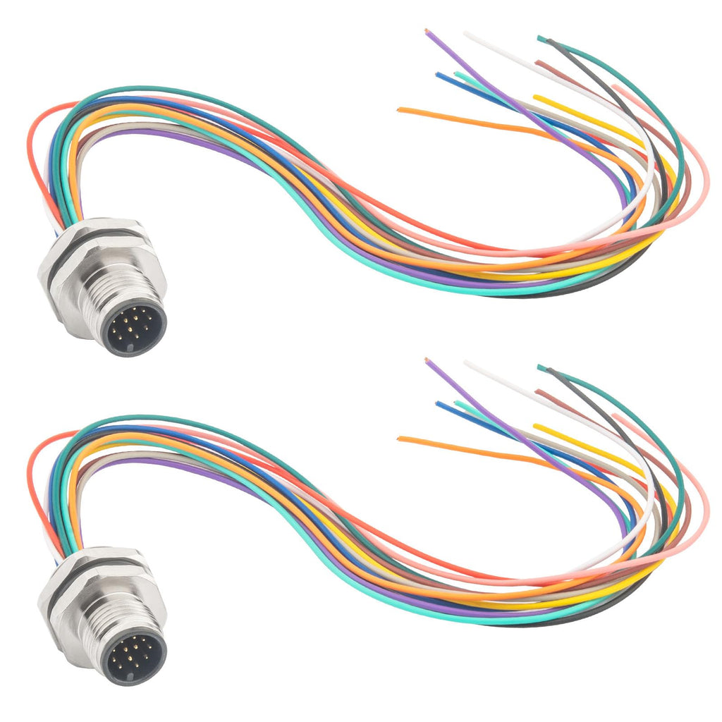 Hamadap 2-Pack M12 12 Pin A Code Male Connector with Trimmed Base 0.2M