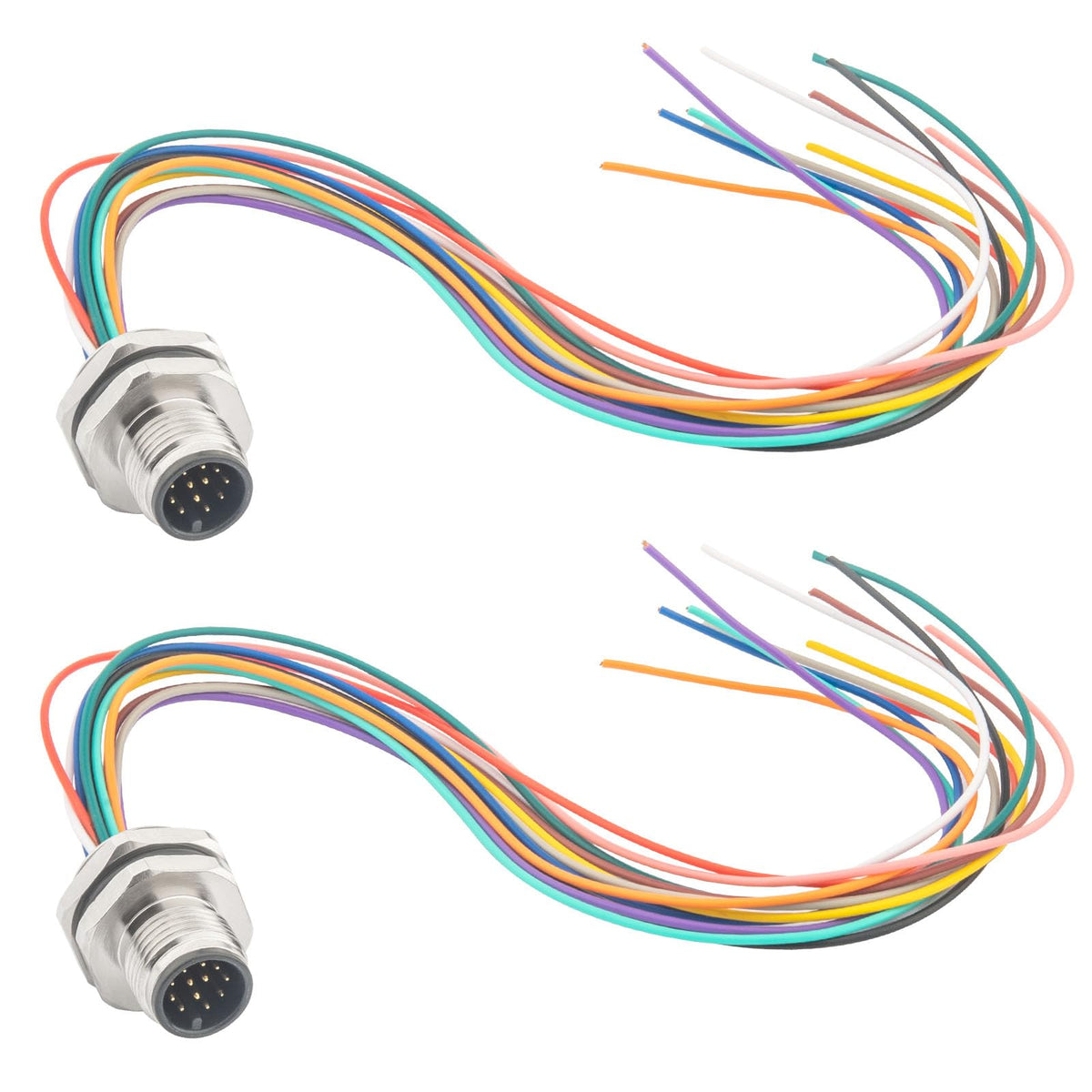 Hamadap 2-Pack M12 12 Pin A Code Male Connector with Trimmed Base 0.2M
